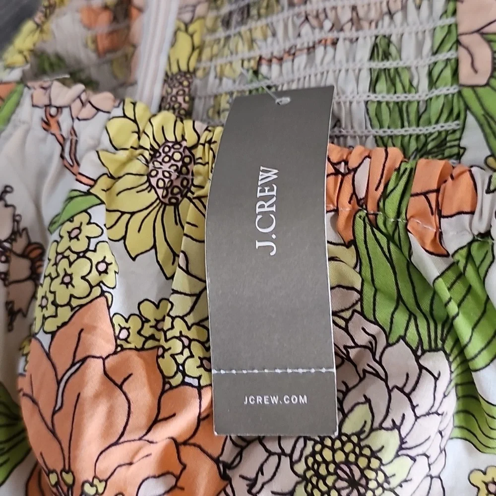 J Crew Zinnia square neck peplum floral boho cotton long sleeve top size 0 NWT